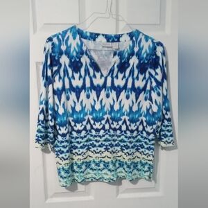 Chico's Vibrant Blue and White Patterned Blouse